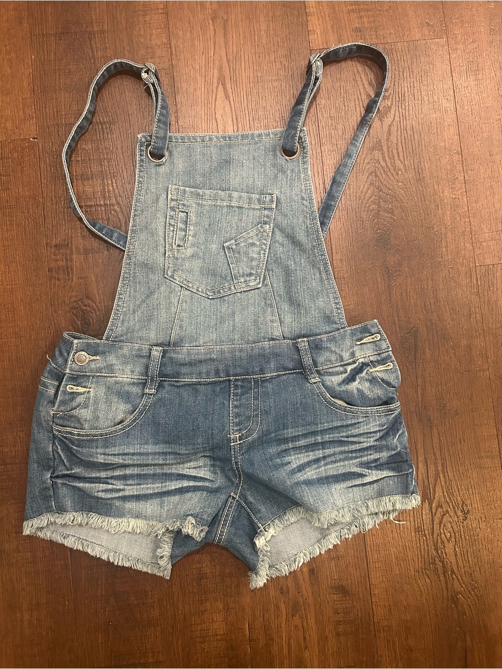 Kiss Light Blue Denim Shortalls with Frayed Hem